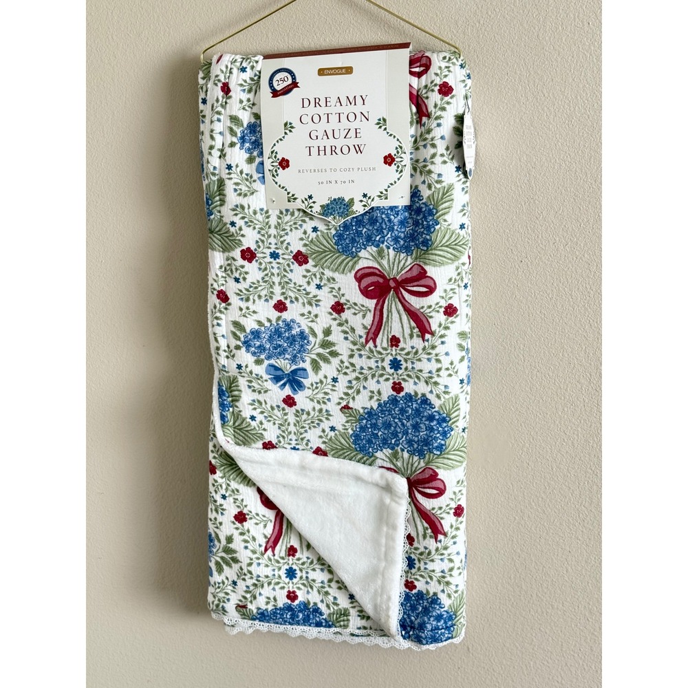 En Vogue Dreamy Cotton Gauze Throw Blanket Hydrangea Floral Reversible 70x5m